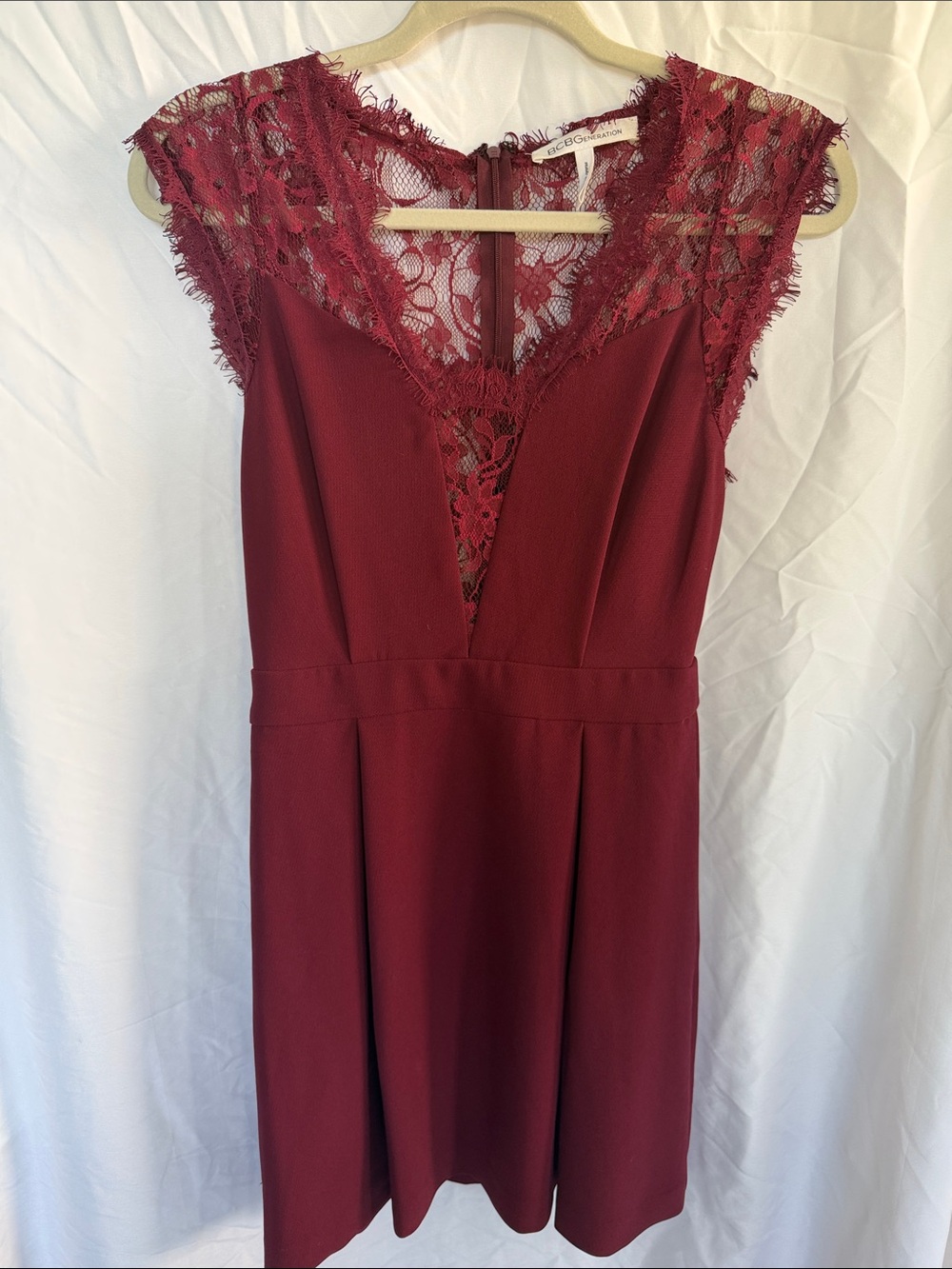 BCBGeneration Burgundy Lace-Trim V-Neck Mini Dress
